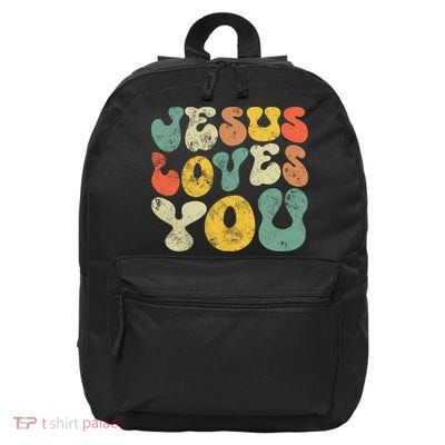 Vintage Retro Jesus Loves You Christian 16 in Basic Backpack