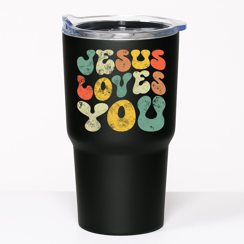 Vintage Retro Jesus Loves You Christian Tumbler