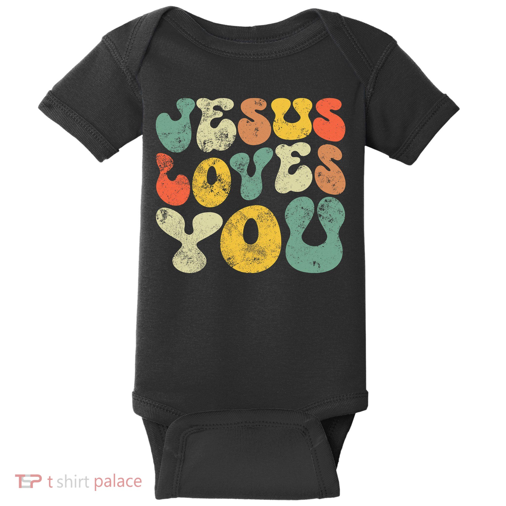 Vintage Retro Jesus Loves You Christian Baby Bodysuit