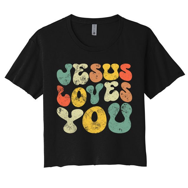 Vintage Retro Jesus Loves You Christian Crop Top