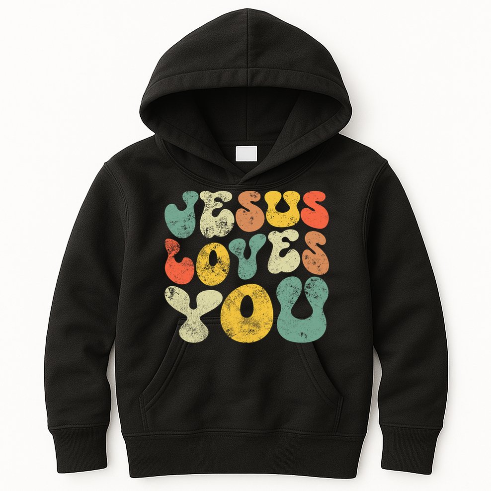 Vintage Retro Jesus Loves You Christian Kids Hoodie