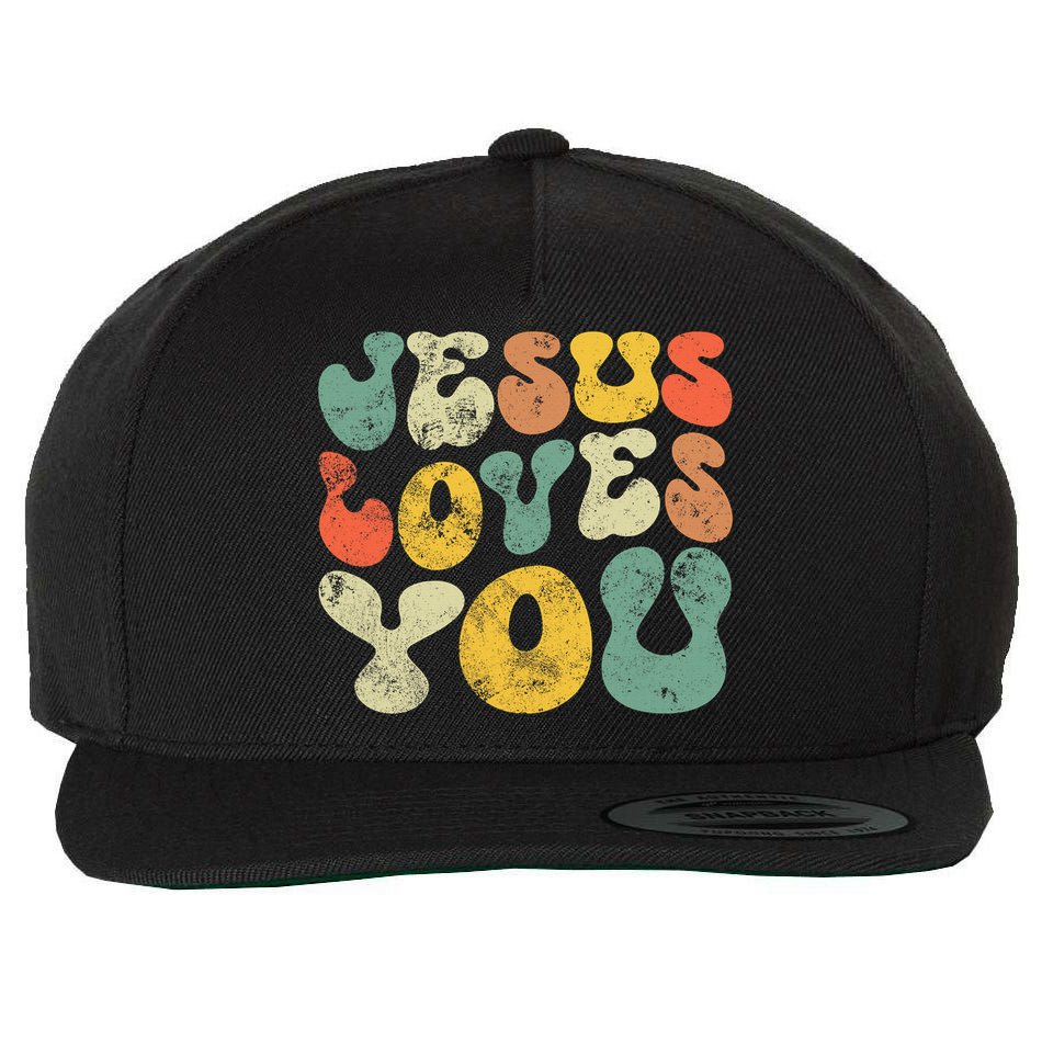 Vintage Retro Jesus Loves You Christian Wool Snapback Cap
