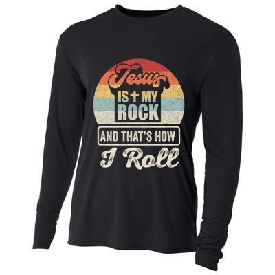 Vintage Retro Jesus Is My Rock And This Is How I Roll Gift Cooling Performance Long Sleeve Crew