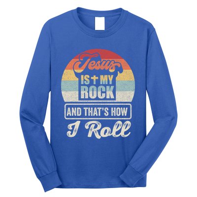 Vintage Retro Jesus Is My Rock And This Is How I Roll Gift Long Sleeve Shirt
