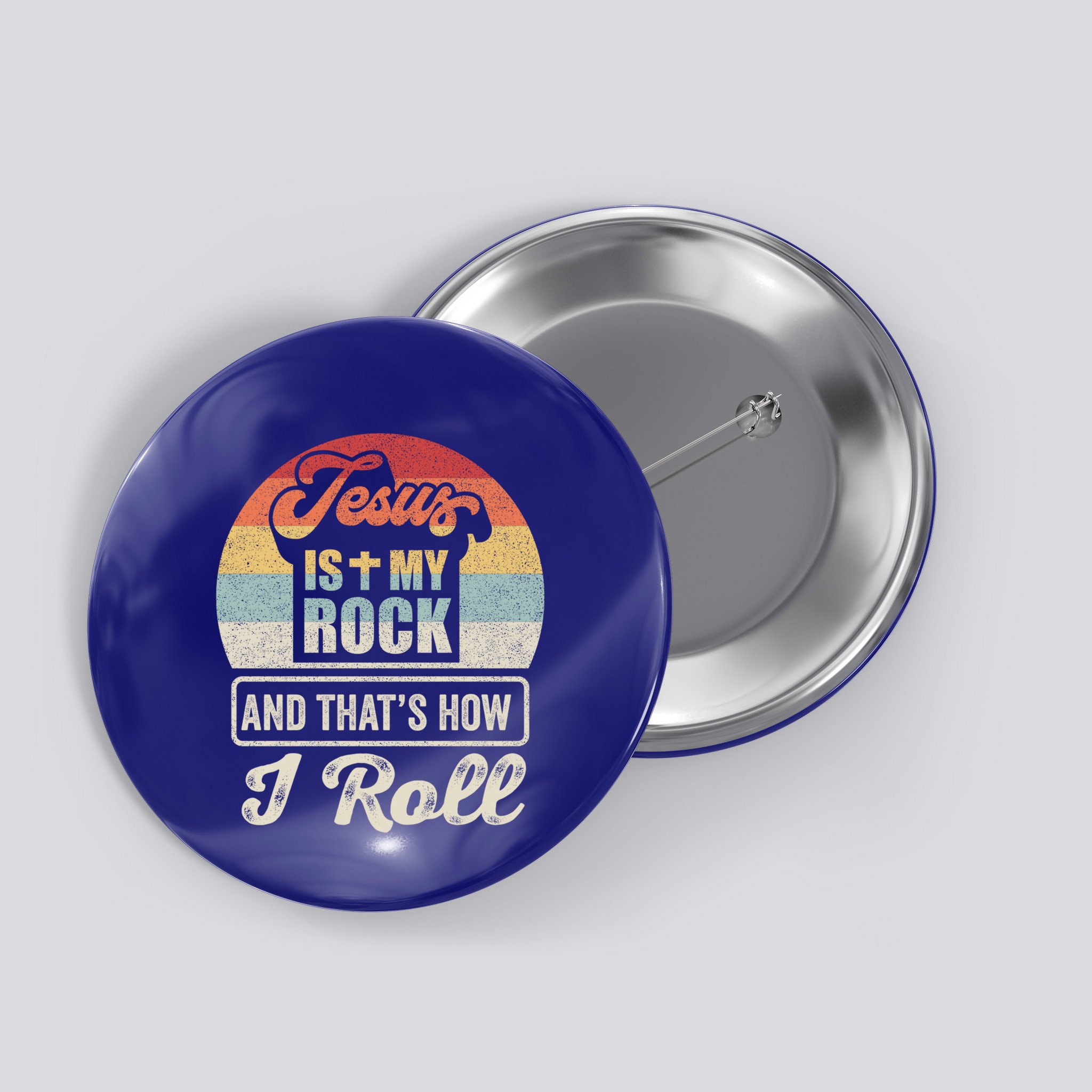 Vintage Retro Jesus Is My Rock And This Is How I Roll Gift Button