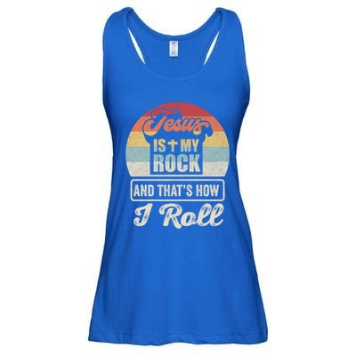 Vintage Retro Jesus Is My Rock And This Is How I Roll Gift Ladies Essential Flowy Tank