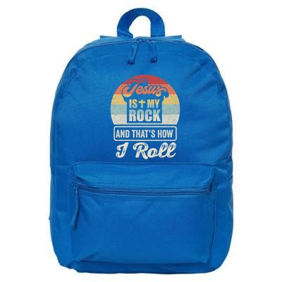 Vintage Retro Jesus Is My Rock And This Is How I Roll Gift 16 in Basic Backpack