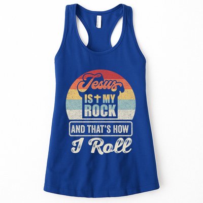 Vintage Retro Jesus Is My Rock And This Is How I Roll Gift Womens Tank Top
