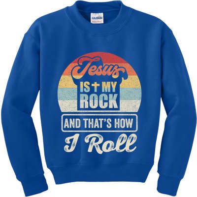 Vintage Retro Jesus Is My Rock And This Is How I Roll Gift Kids Sweatshirt