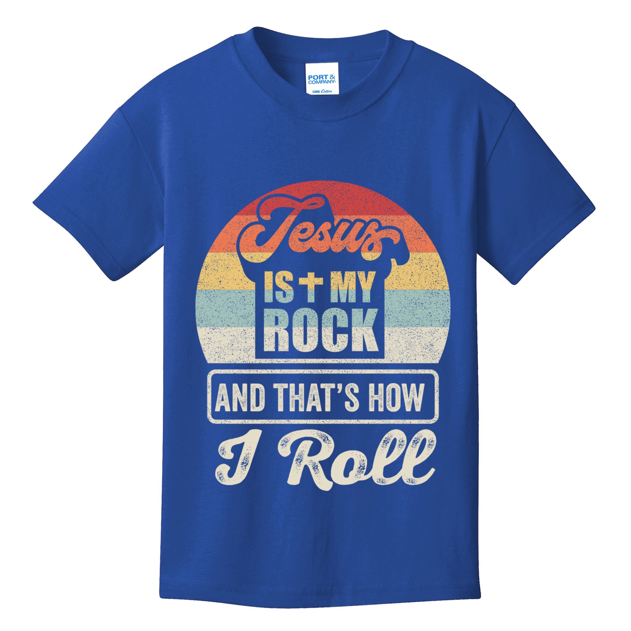 Vintage Retro Jesus Is My Rock And This Is How I Roll Gift Kids T-Shirt