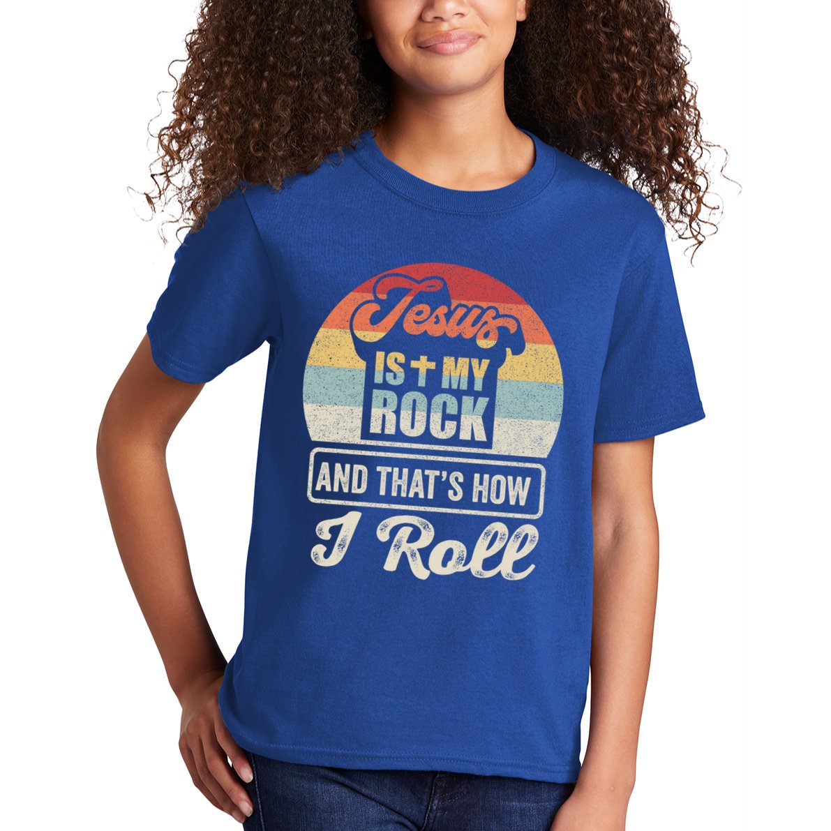 Vintage Retro Jesus Is My Rock And This Is How I Roll Gift Kids T-Shirt