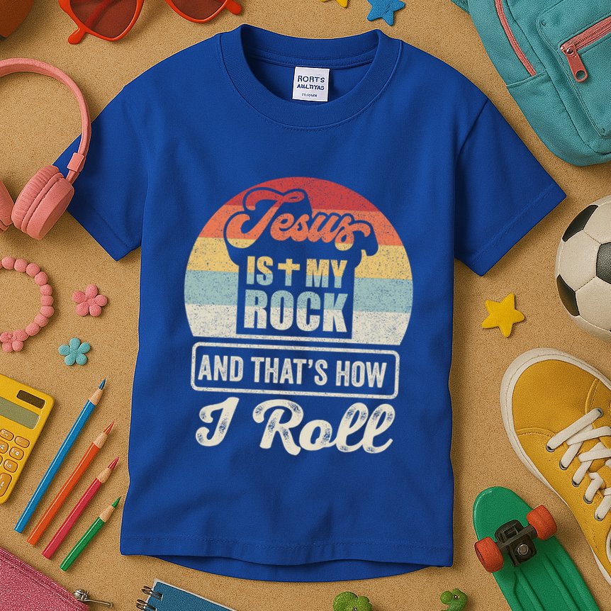 Vintage Retro Jesus Is My Rock And This Is How I Roll Gift Kids T-Shirt