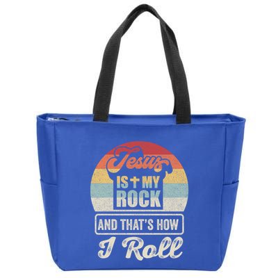Vintage Retro Jesus Is My Rock And This Is How I Roll Gift Zip Tote Bag