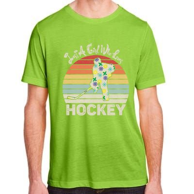 Vintage Retro Just A Who Loves Hockey Gift Adult ChromaSoft Performance T-Shirt