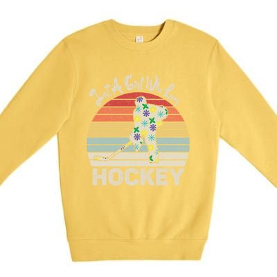 Vintage Retro Just A Who Loves Hockey Gift Premium Crewneck Sweatshirt