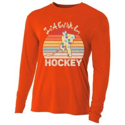 Vintage Retro Just A Who Loves Hockey Gift Cooling Performance Long Sleeve Crew