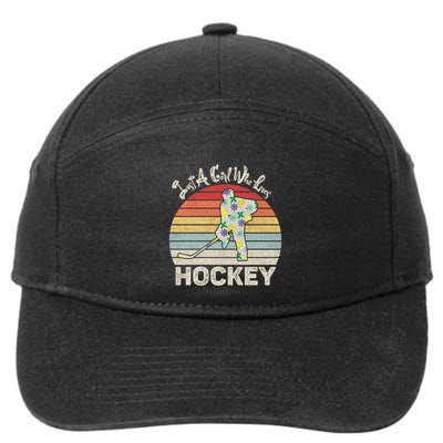 Vintage Retro Just A Who Loves Hockey Gift 7-Panel Snapback Hat