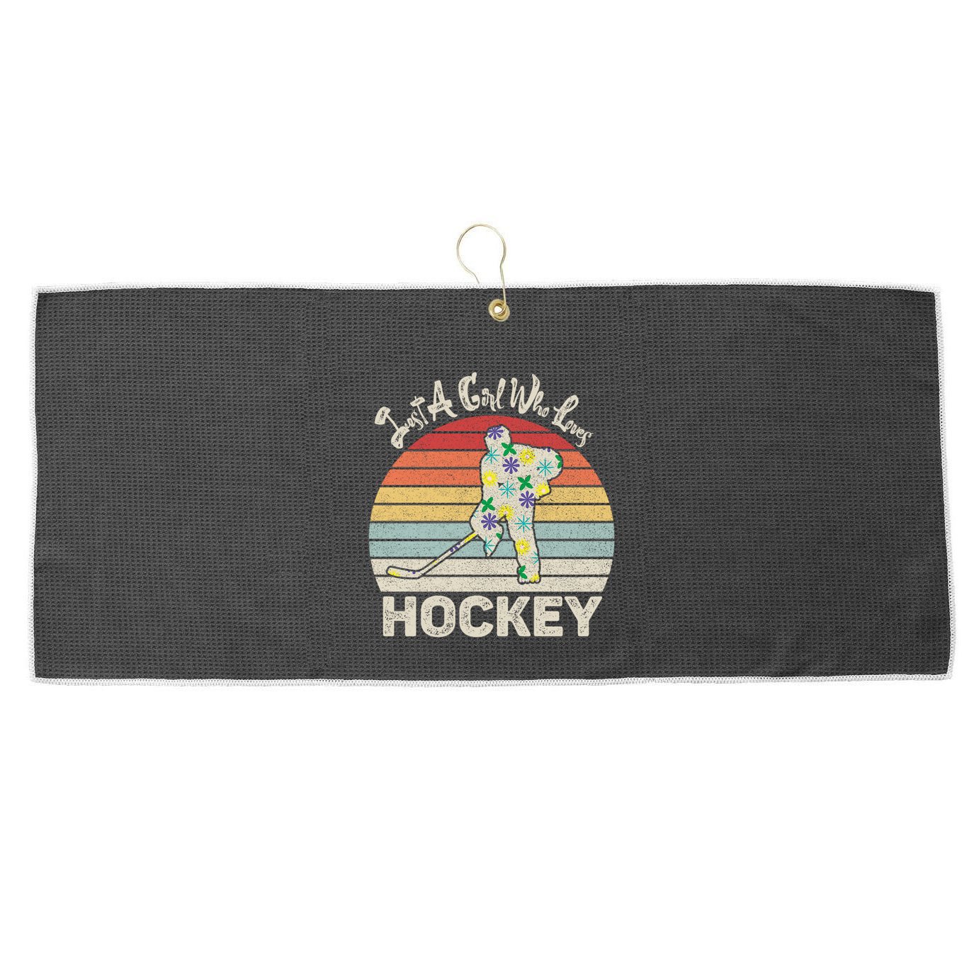 Vintage Retro Just A Who Loves Hockey Gift Large Microfiber Waffle Golf Towel