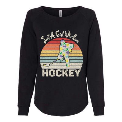 Vintage Retro Just A Who Loves Hockey Gift Womens California Wash Sweatshirt