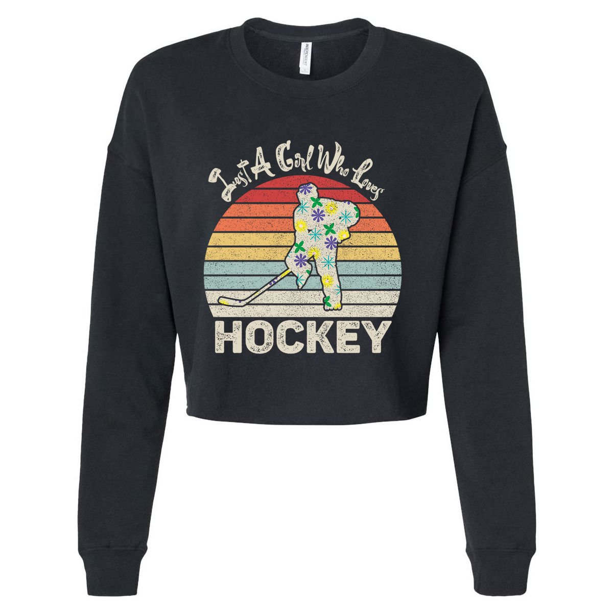 Vintage Retro Just A Who Loves Hockey Gift Cropped Pullover Crew