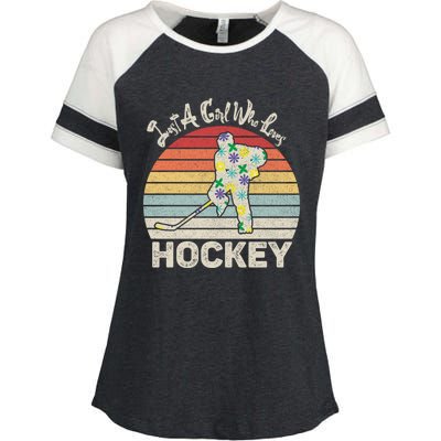 Vintage Retro Just A Who Loves Hockey Gift Enza Ladies Jersey Colorblock Tee