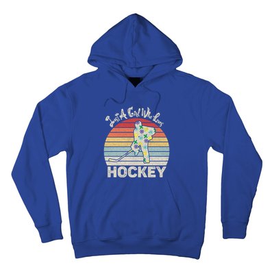 Vintage Retro Just A Who Loves Hockey Gift Hoodie