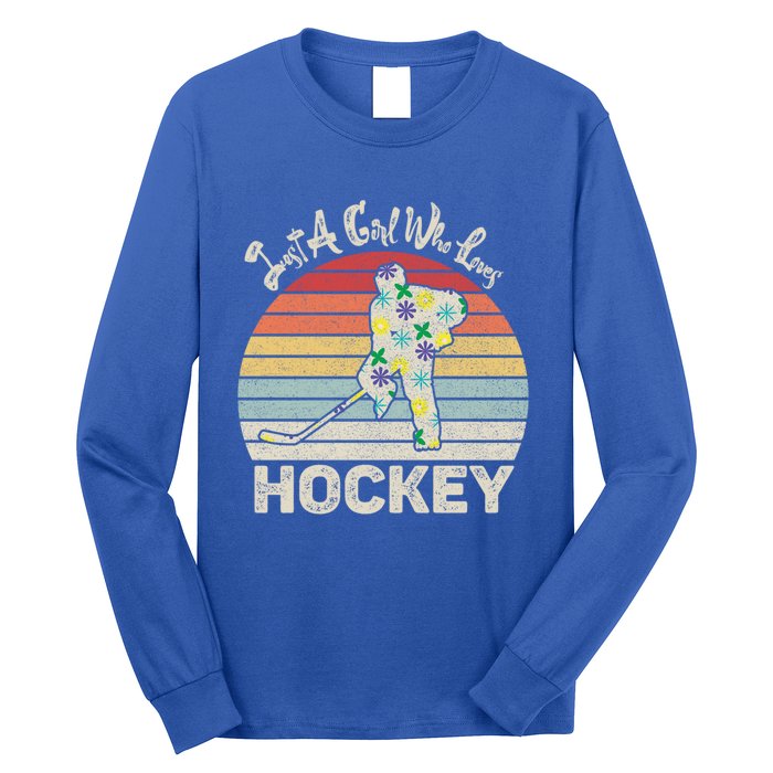 Vintage Retro Just A Who Loves Hockey Gift Long Sleeve Shirt