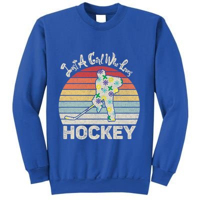 Vintage Retro Just A Who Loves Hockey Gift Sweatshirt