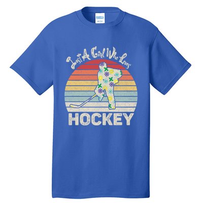 Vintage Retro Just A Who Loves Hockey Gift Tall T-Shirt