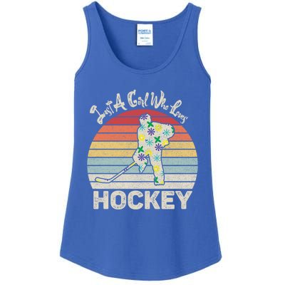 Vintage Retro Just A Who Loves Hockey Gift Ladies Essential Tank