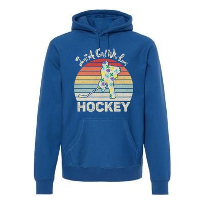 Vintage Retro Just A Who Loves Hockey Gift Premium Hoodie