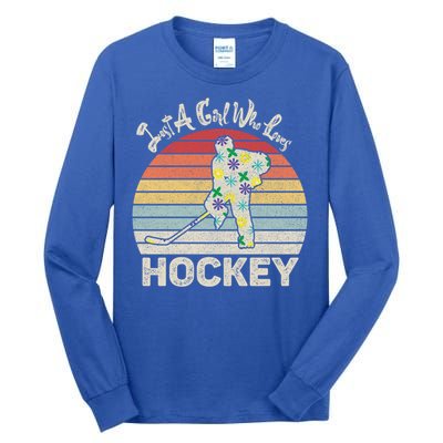 Vintage Retro Just A Who Loves Hockey Gift Tall Long Sleeve T-Shirt