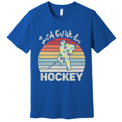 Vintage Retro Just A Who Loves Hockey Gift Premium T-Shirt