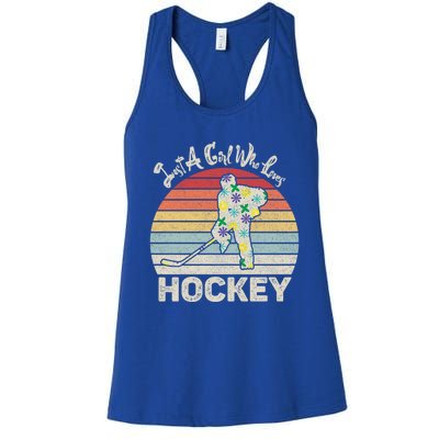 Vintage Retro Just A Who Loves Hockey Gift Women's Racerback Tank