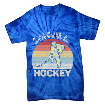 Vintage Retro Just A Who Loves Hockey Gift Tie-Dye T-Shirt