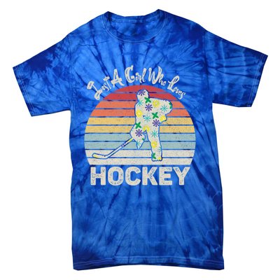 Vintage Retro Just A Who Loves Hockey Gift Tie-Dye T-Shirt