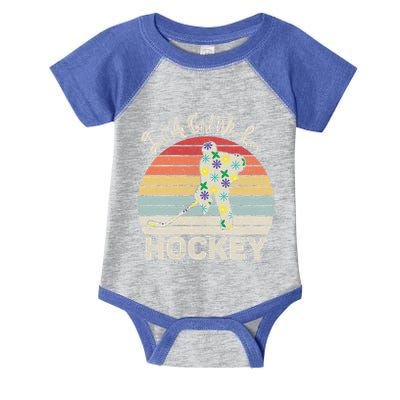 Vintage Retro Just A Who Loves Hockey Gift Infant Baby Jersey Bodysuit