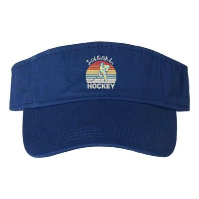 Vintage Retro Just A Who Loves Hockey Gift Valucap Bio-Washed Visor