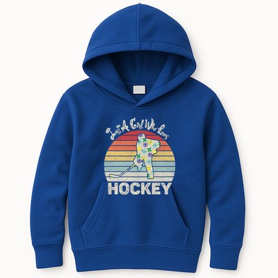 Vintage Retro Just A Who Loves Hockey Gift Kids Hoodie