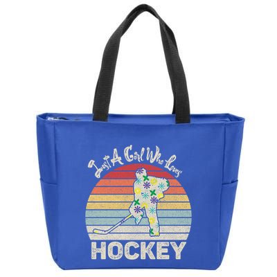 Vintage Retro Just A Who Loves Hockey Gift Zip Tote Bag