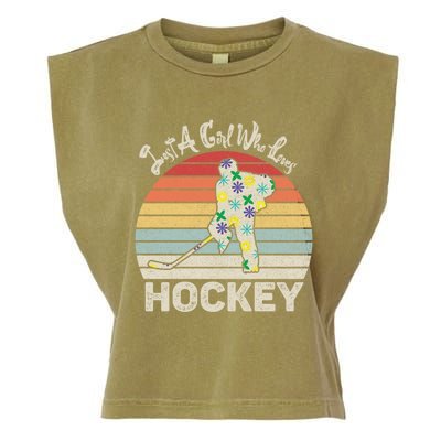 Vintage Retro Just A Who Loves Hockey Gift Garment-Dyed Women's Muscle Tee