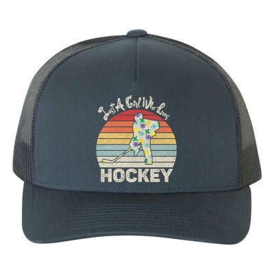 Vintage Retro Just A Who Loves Hockey Gift Yupoong Adult 5-Panel Trucker Hat