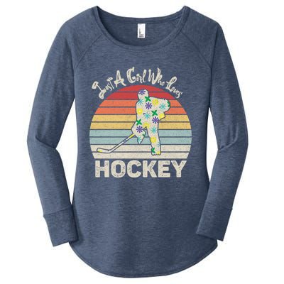 Vintage Retro Just A Who Loves Hockey Gift Women's Perfect Tri Tunic Long Sleeve Shirt