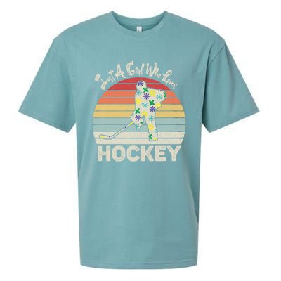 Vintage Retro Just A Who Loves Hockey Gift Sueded Cloud Jersey T-Shirt