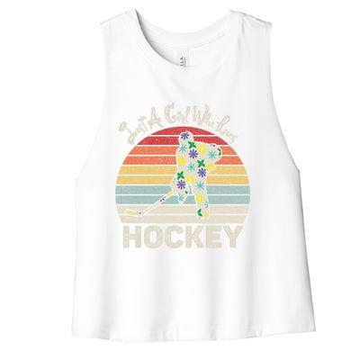 Vintage Retro Just A Who Loves Hockey Gift Women's Racerback Cropped Tank