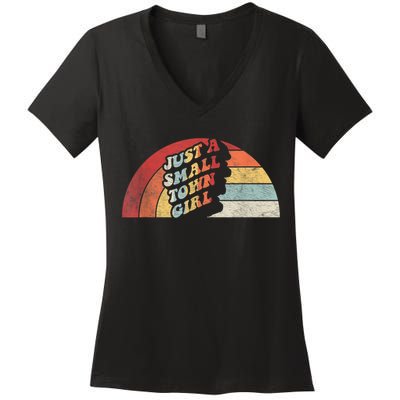 Vintage Retro Just A Small Town Girl Women Women's V-Neck T-Shirt