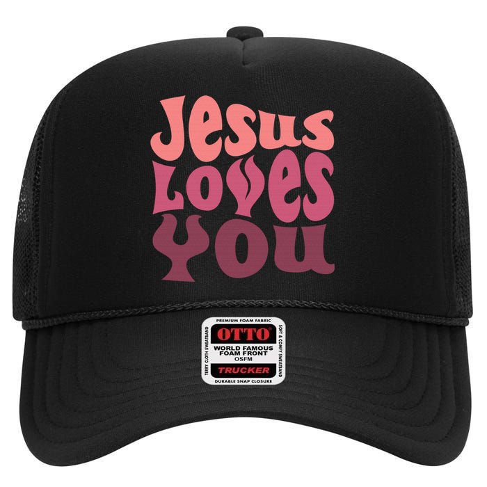 Vintage Retro Jesus Loves You Christian gift High Crown Mesh Back Trucker Hat