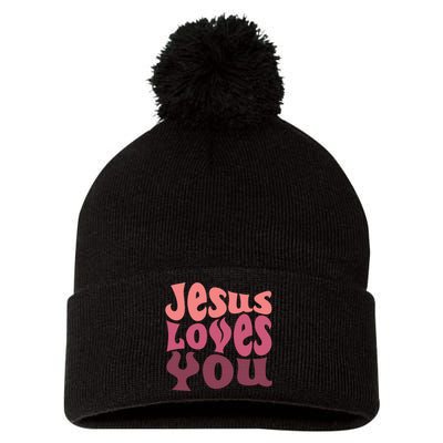 Vintage Retro Jesus Loves You Christian gift Pom Pom 12in Knit Beanie