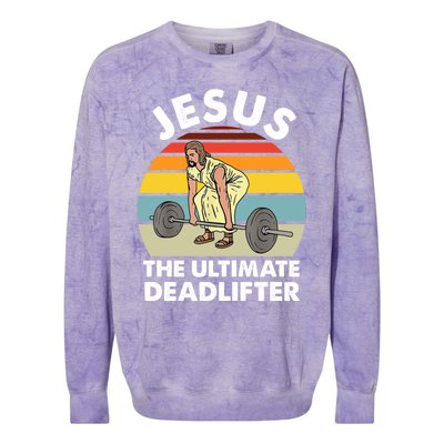 Vintage Retro Jesus The Ultimate Deadlifter Funny Gym Bodybuliding Colorblast Crewneck Sweatshirt