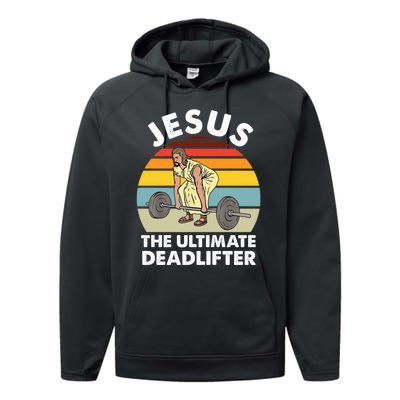 Vintage Retro Jesus The Ultimate Deadlifter Funny Gym Bodybuliding Performance Fleece Hoodie